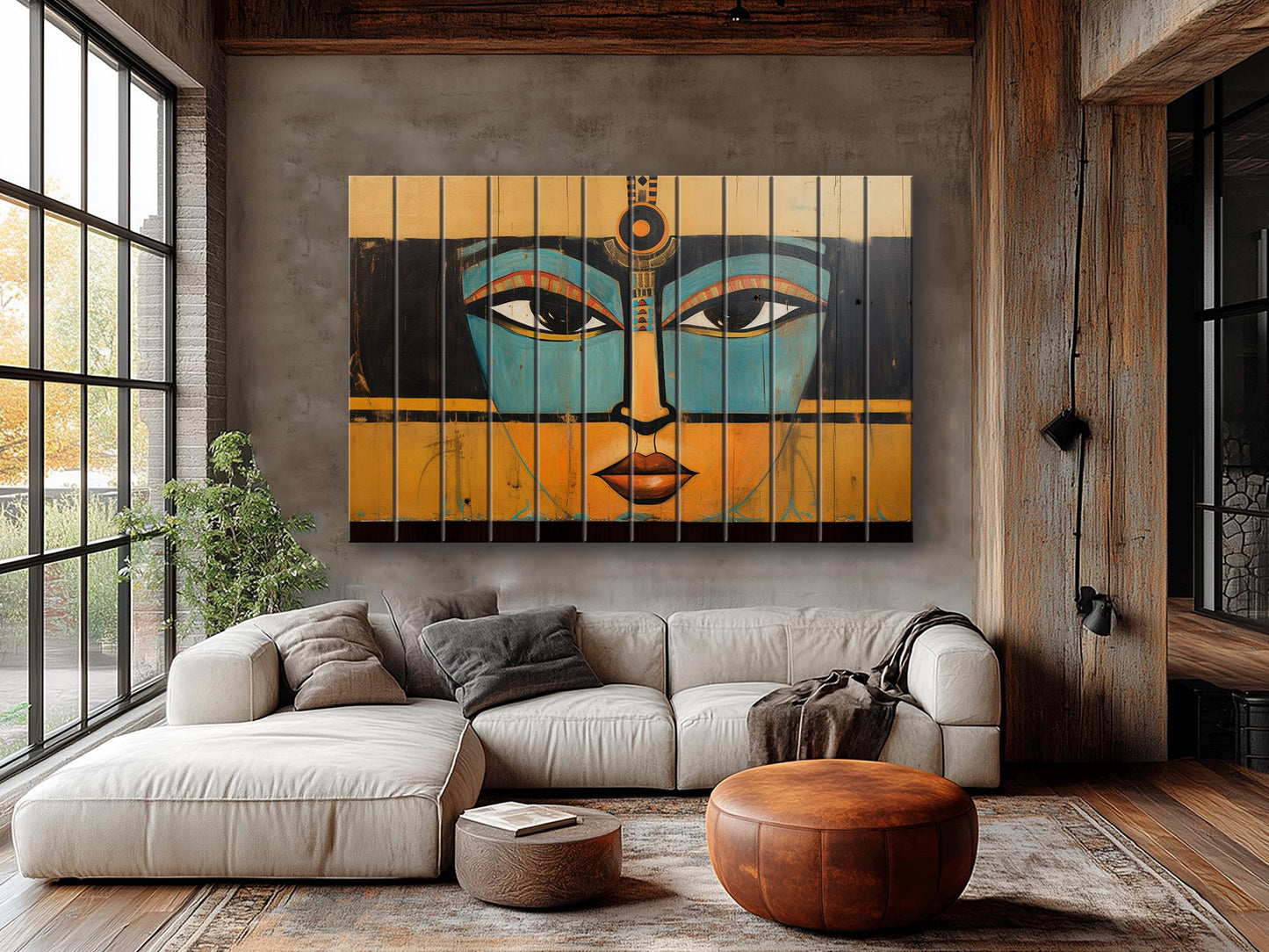 Egyptian Art Print | Retro Abstract Wooden Wall Art on Natural Wood Planks