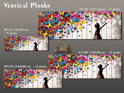 Wood Wall Art | Urban Street Art Print on Natural Wood Plank with Butterflies