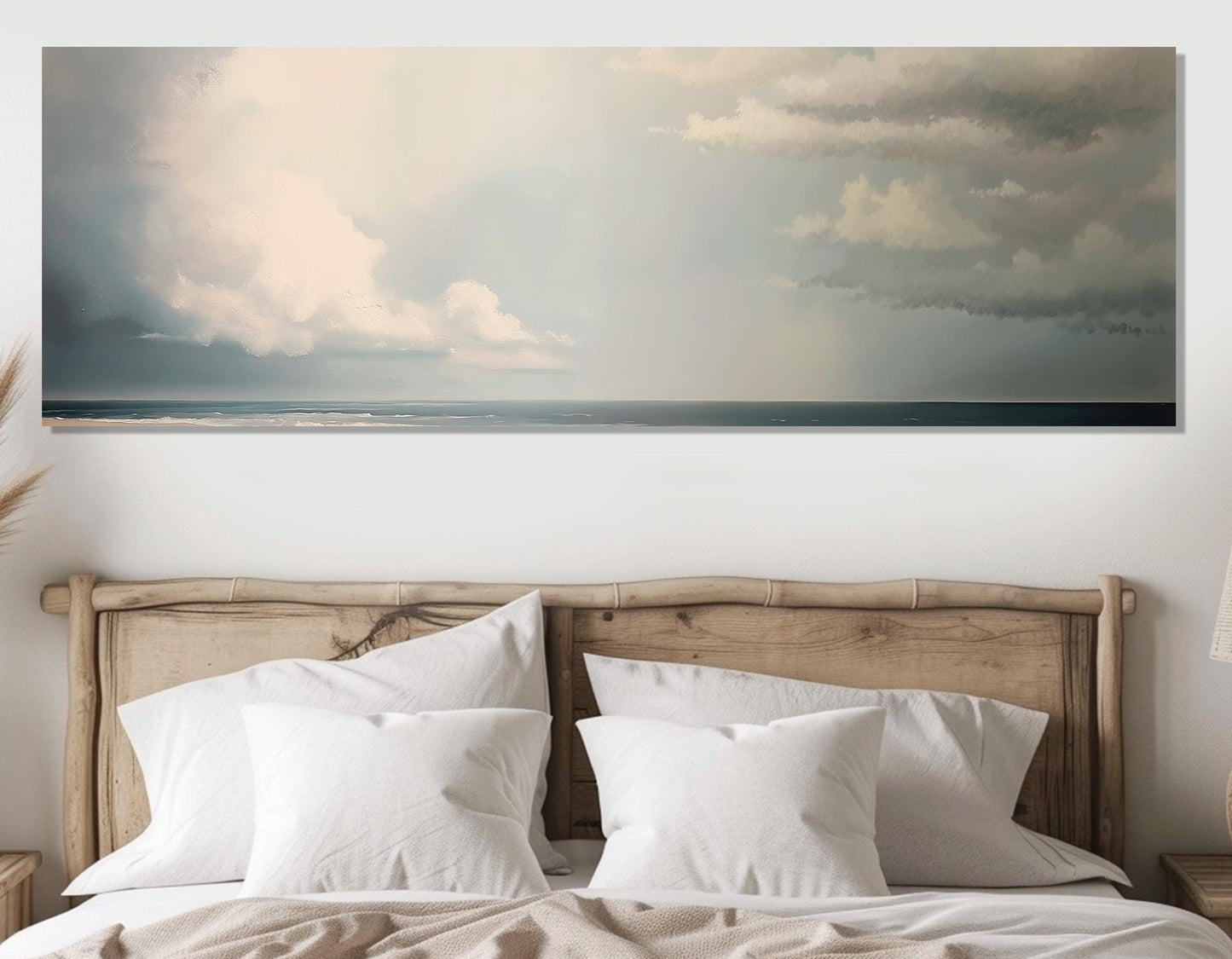 Scenic Sky over Sea Canvas Print, Soft Colors Sky Wall Art, Framed & Ready to Hang