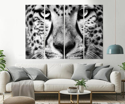 Leopard Canvas Print - Black and White Leopard Portrait, Framed Gallery Wrapped Canvas
