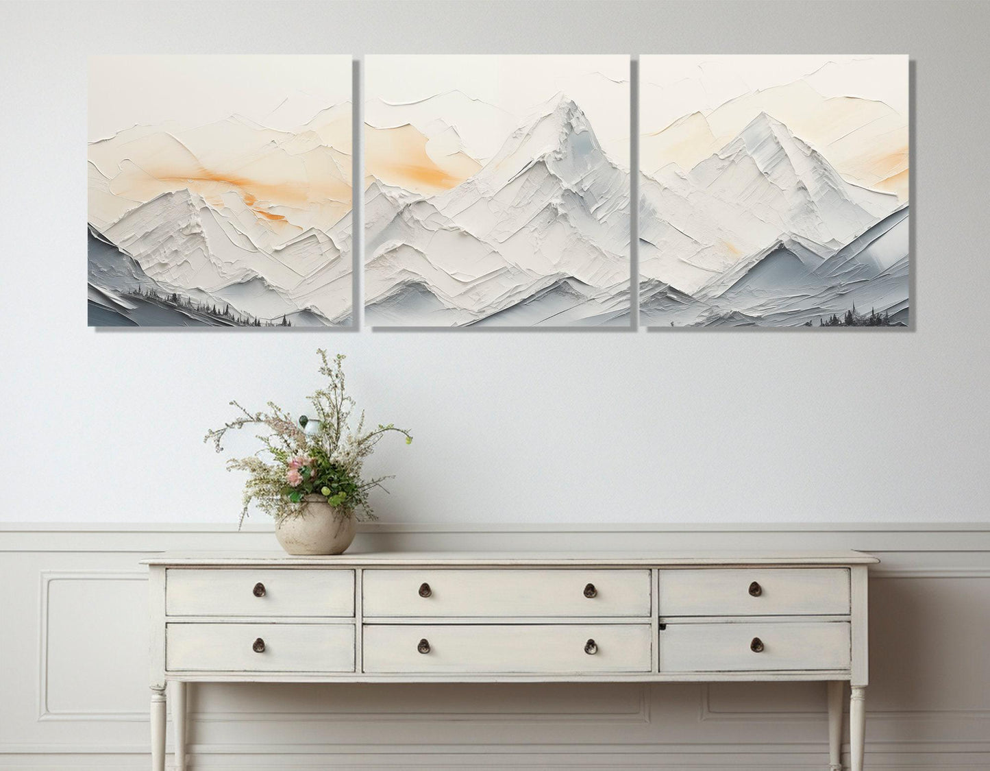 Mountains Canvas Print - Soft Tones Painting | Framed Contemporary Wall Art, Gallery Wrapped Canvas