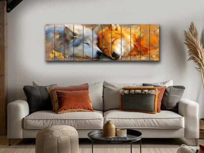 Sleeping Wolf Couple Print on Wood, Romantic Wildlife Wall Art