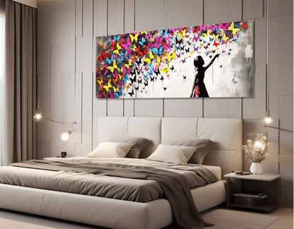 Street Art Canvas Print, Banksy Style Wall Art, Graffiti Canvas Art, Butterfly Girl, Graffiti Street Art Painting, Framed and Ready to Hang