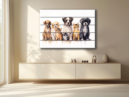 Dogs Cats Wall Art – Natural Wood Painting | Vet Clinic Art, Rustic Pet Print