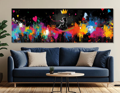 Abstract Hearts Canvas Print – Banksy Style Graffiti Wall Art | Framed & Ready to Hang