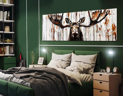 Moose Wall Art – Abstract Moose Painting on Gallery Wrapped Canvas | Framed & Ready to Hang