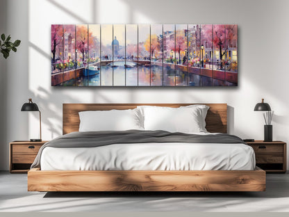 Amsterdam Wood Wall Art – Rustic Abstract Skyline Print on Natural Wood Texture