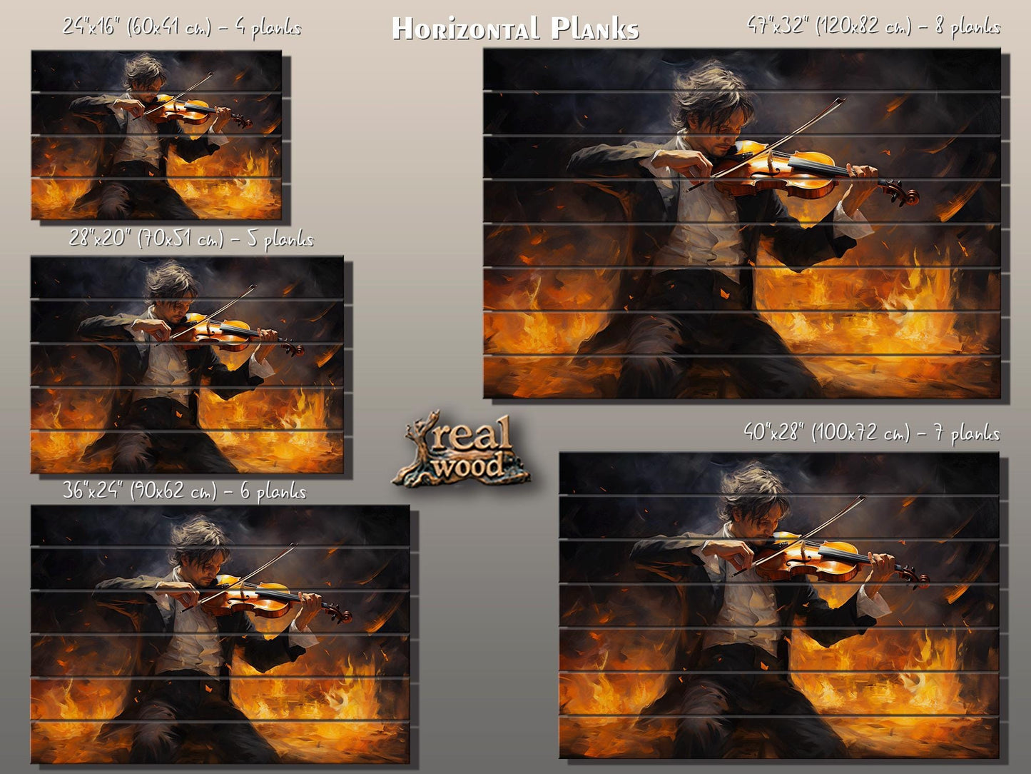 Violin Wall Art – Abstract Violinist Painting on Natural Wood Plank Art