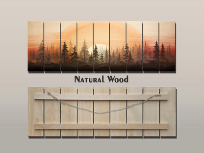 Retro Forest Print on Natural Wood – Vintage Nature Wall Art