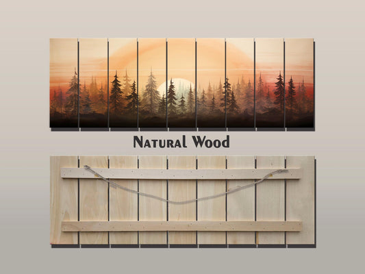 Retro Forest Print on Natural Wood – Vintage Nature Wall Art