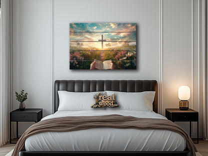 Wood Wall Art - Rustic Bible Cross Painting | Handcrafted Wooden Art with Natural Wood Grain Texture