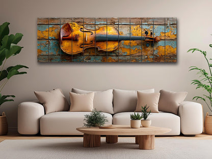 Violin Wood Print – Rustic Music Art on Smooth Linden Wood Planks | Farmhouse Wall Decor