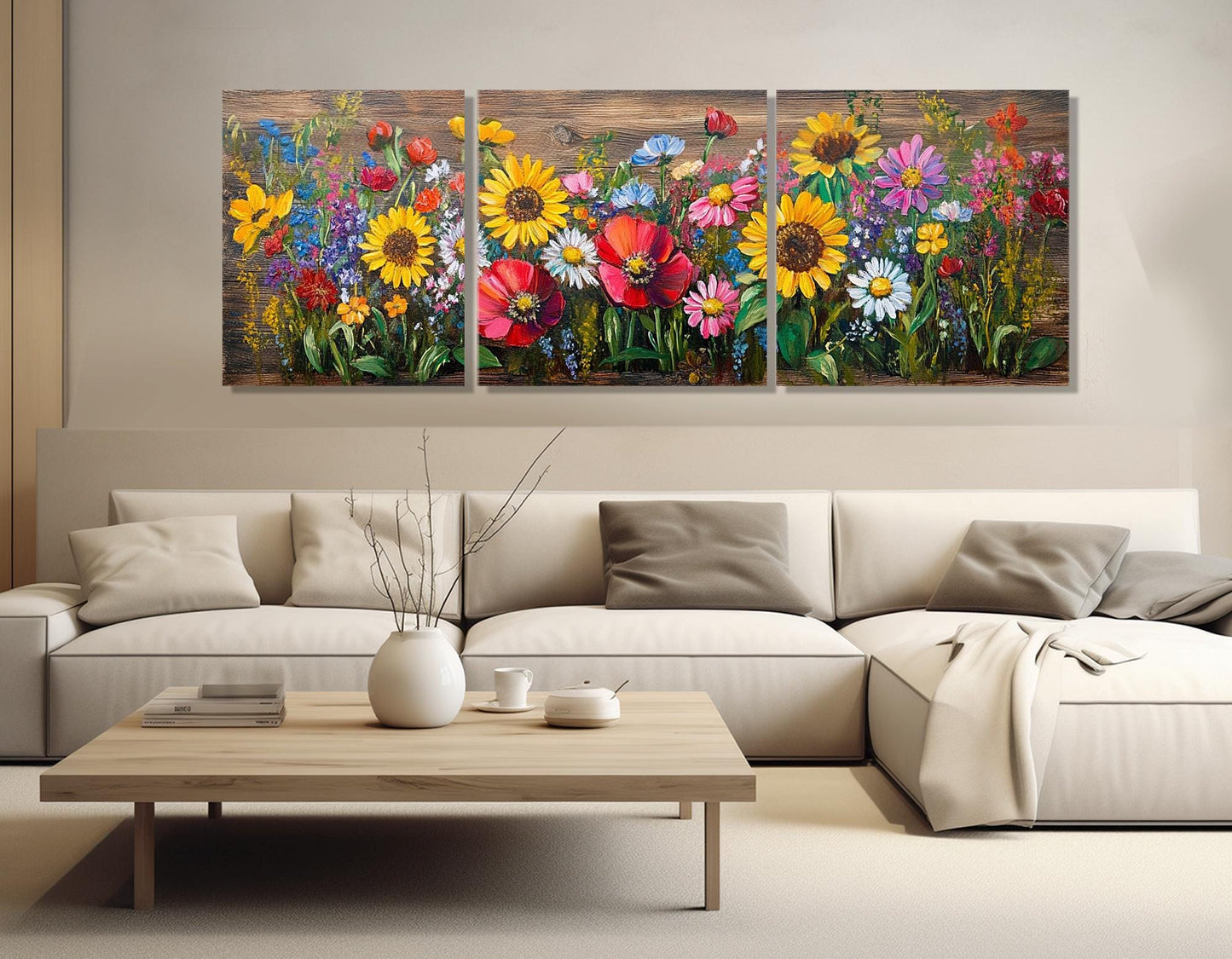 Floral Canvas Print - Daisies Sunflowers Poppies Garden Wall Decor | Ready To Hang