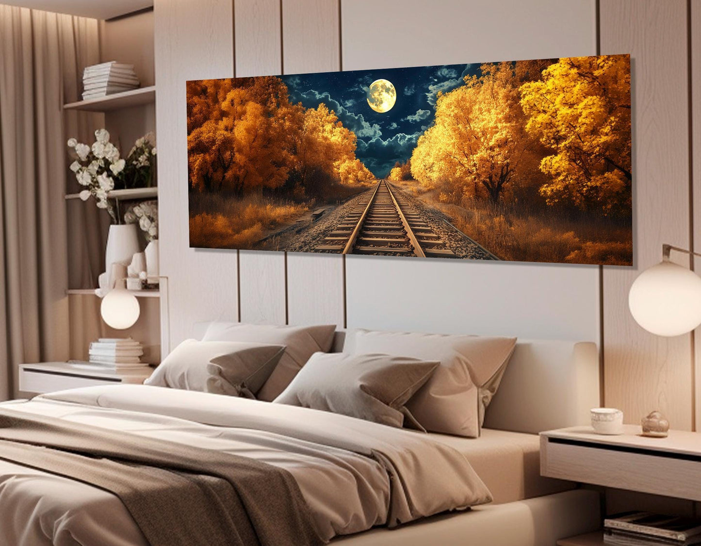 Railroad Canvas Print – Scenic Railroad Art | Moonlight Landscape Canvas, Ready to Hang