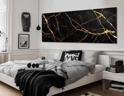 Black Gold Marble Canvas | Modern Wall Art - Framed Canvas Print Ready to Hang