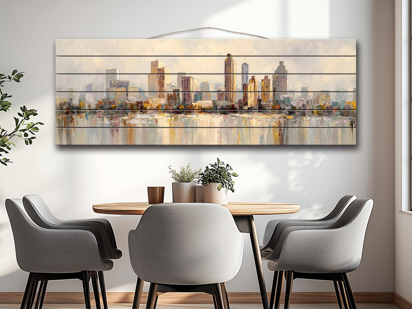 Atlanta Skyline Wood Print – Rustic Wall Art | Beige Farmhouse Decor on Distressed Wood