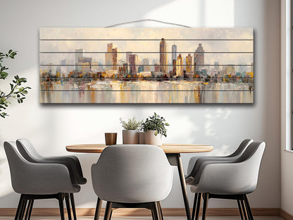 Atlanta Skyline Wood Print – Rustic Wall Art | Beige Farmhouse Decor on Distressed Wood