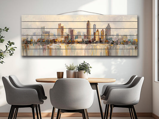 Atlanta Skyline Wood Print – Rustic Wall Art | Beige Farmhouse Decor on Distressed Wood