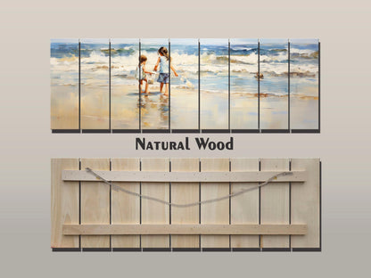 Rustic Wood Wall Art | Wooden Beach Painting with Warm Wood Texture for Kids Room
