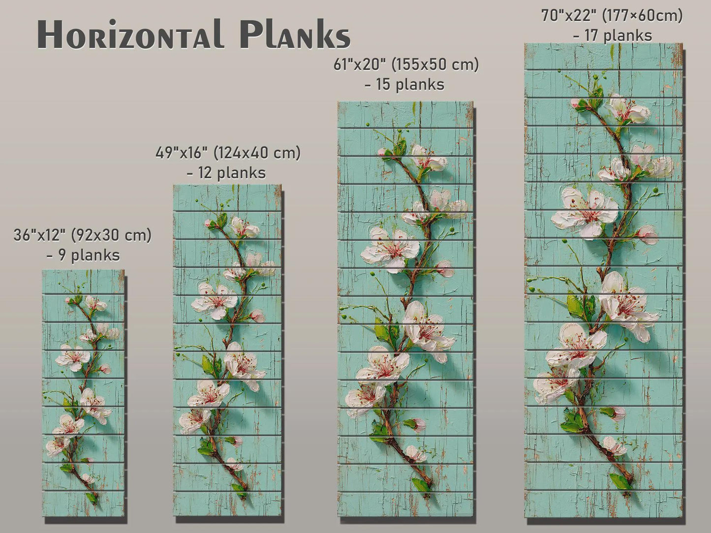 Rustic Cherry Blossom Printed on Woodm, Spring Floral Wooden Wall Art