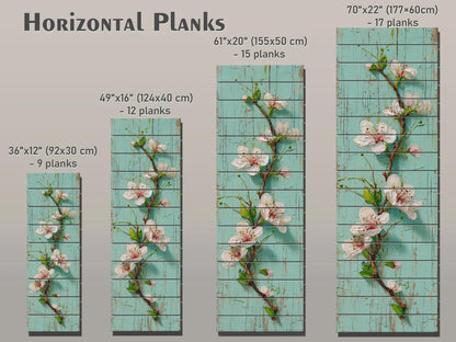 Rustic Cherry Blossom Printed on Woodm, Spring Floral Wooden Wall Art