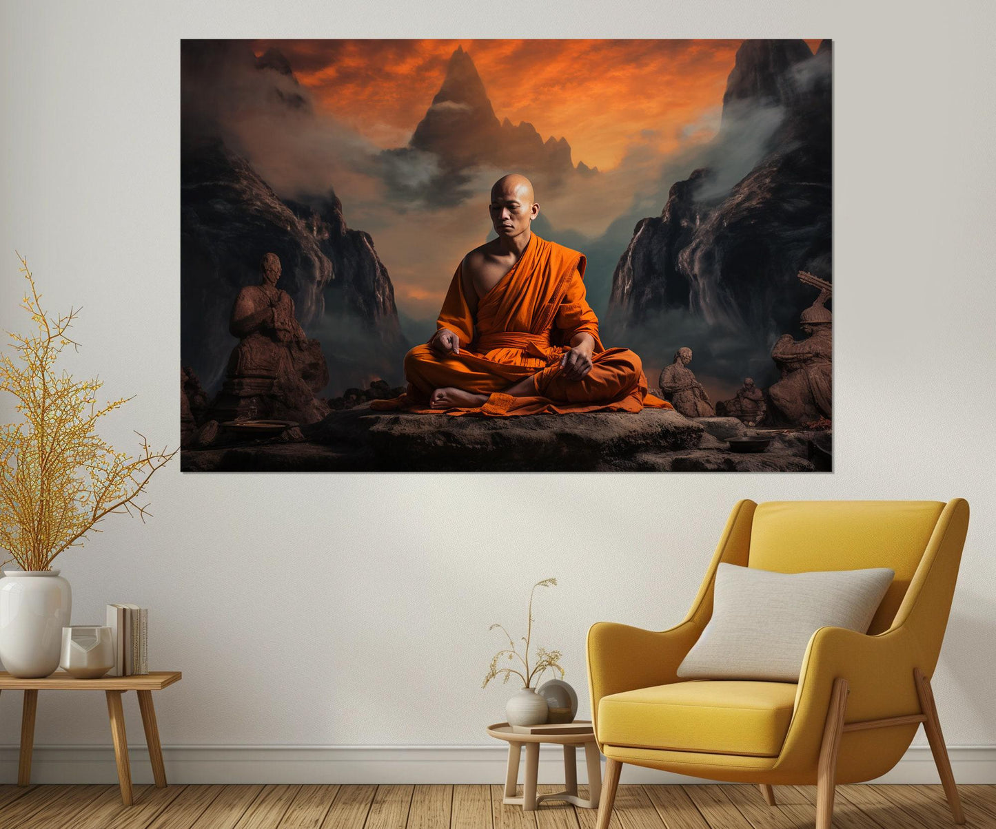 Buddhist Monk Canvas – Meditation Wall Art | Shaolin Wall Art Framed Print