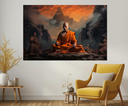 Buddhist Monk Canvas – Meditation Wall Art | Shaolin Wall Art Framed Print