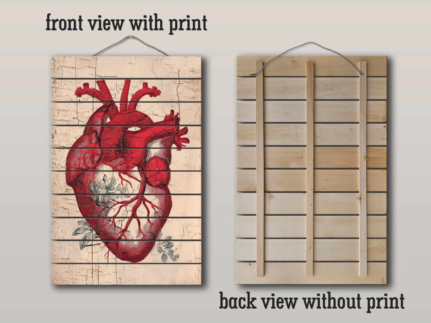 Anatomical Heart Wall Art – Rustic Wood Art | Medical Wall Decor Printed on Wood