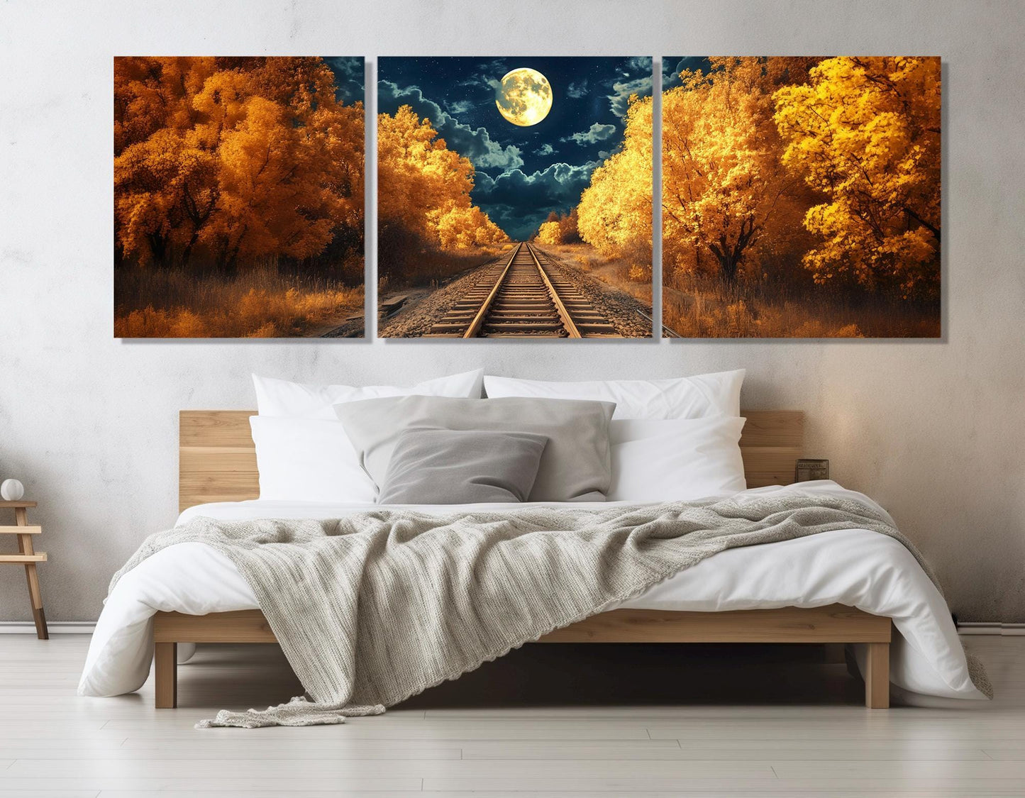 Railroad Canvas Print – Scenic Railroad Art | Moonlight Landscape Canvas, Ready to Hang
