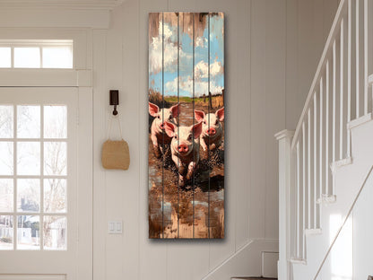 Wood Wall Art – Piglet Painting Print on Wood – Playful Farm Animal Wall Decor – Rustic Wood Print for Country Homes