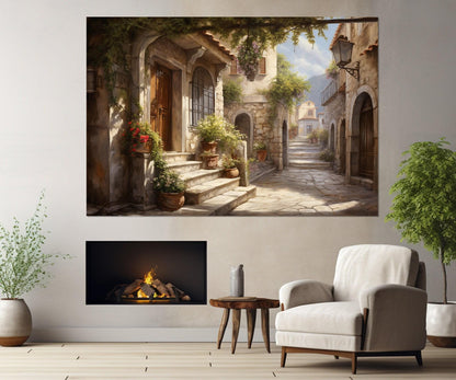 Italian Village Painting - Framed Canvas Print | Italy Wall Art Ready to Hang