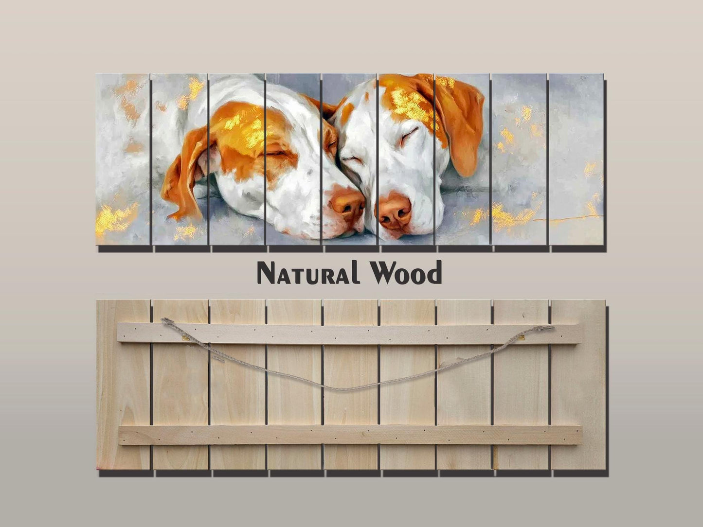 Sleeping Pointer Dogs Print on Wood, Romantic Wall Decor