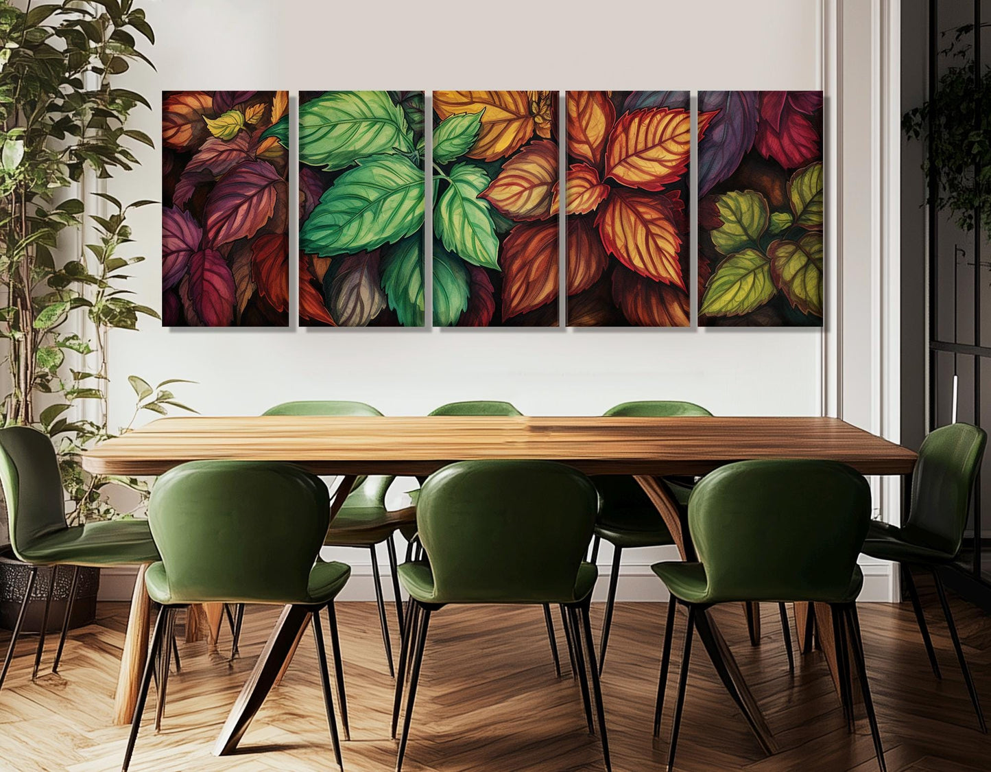 Retro Canvas Art - Colorful Leaf Wall Art Framed Print | Rustic Wildflowers Decor