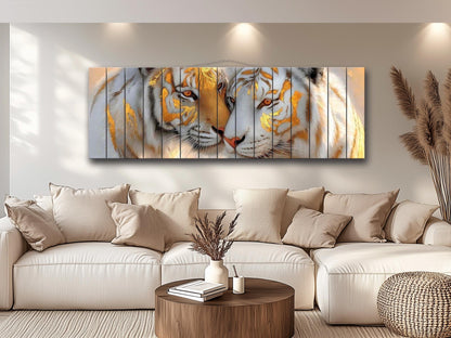 Majestic Tigers Print on Wood, Romantic Wildlife Painting, Exotic Wall Decor