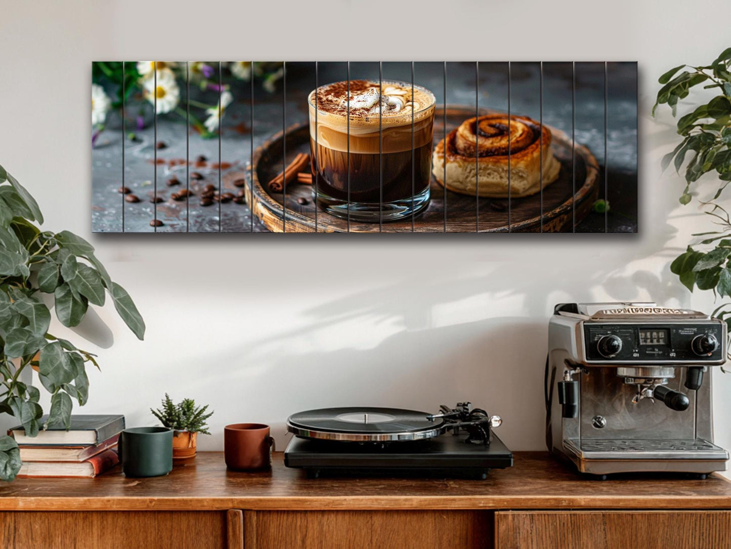 Rustic Kitchen Wall Art – Coffee Cinnamon Print on Natural Wood Plank Decor