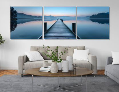 Lake Bridge Canvas Print - Scenic Large Lake Painting | Framed Gallery Wrapped Art