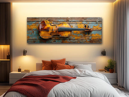 Violin Wood Print – Rustic Music Art on Smooth Linden Wood Planks | Farmhouse Wall Decor