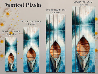 Wood Wall Art – Canoe Lake Painting on Rustic Natural Wood Plank – Nautical Scene Print
