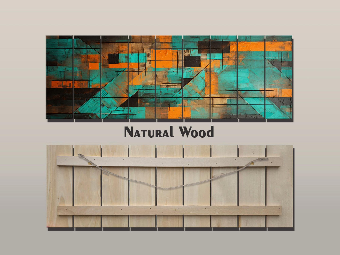 Abstract Geometric Print on Natural Wood, Contemporary Home Decor, Framed & Ready to Hang