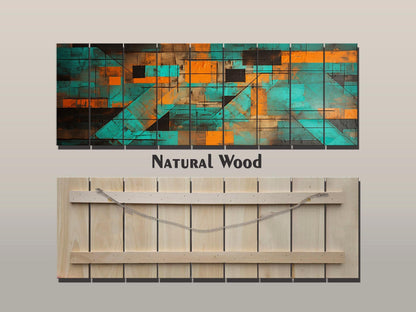 Abstract Geometric Print on Natural Wood, Contemporary Home Decor, Framed & Ready to Hang
