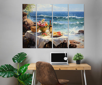 Impressionist Beach Painting – Romantic Wall Art | Framed Canvas Print Ready to Hang