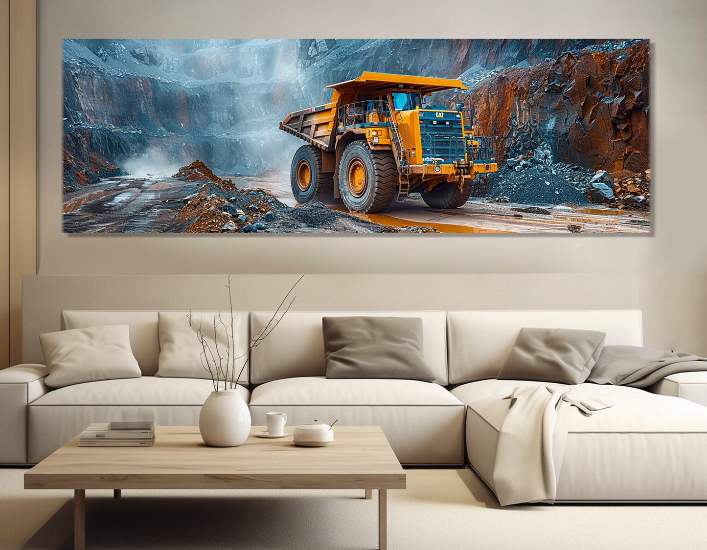 Yellow Dump Truck Canvas - Large Construction Wall Art | Framed Ready to Hang