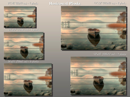 Boat on Misty Lake Print on Wood, Serene Nature Landscape, Rustic Mountain Wall Art