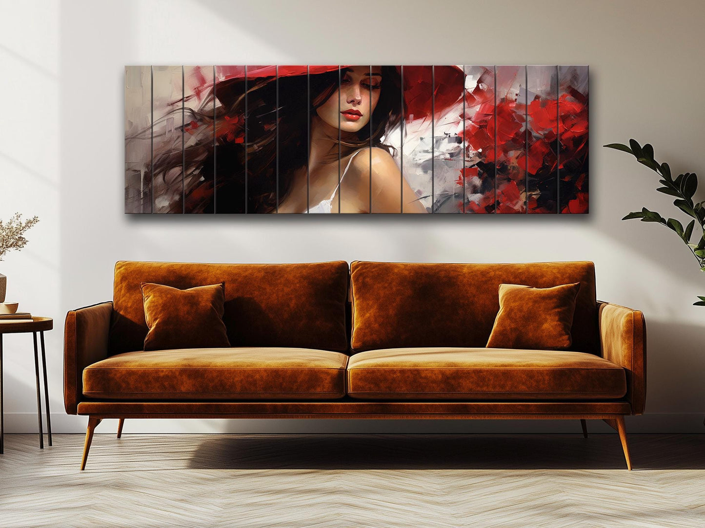 Wooden Wall Art - Abstract Woman Portrait Print on Natural Wood Planks