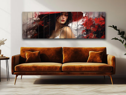 Wooden Wall Art - Abstract Woman Portrait Print on Natural Wood Planks