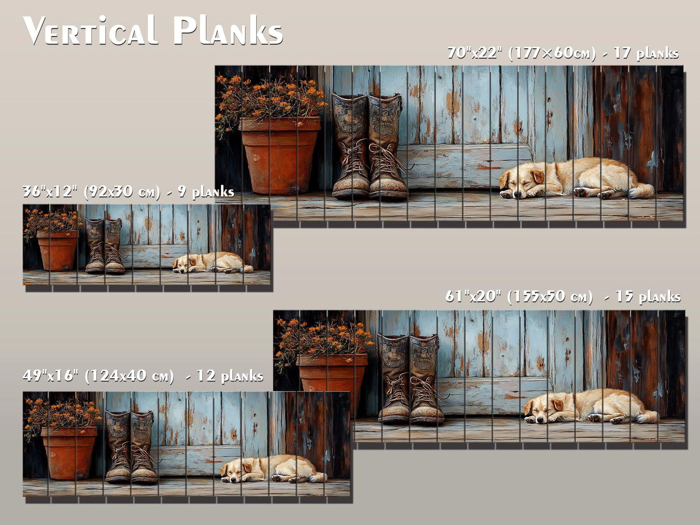 Wood Wall Art – Sleeping Dog Print on Natural Wood Plank | Rustic Farmhouse Decor