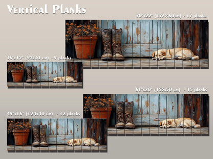Wood Wall Art – Sleeping Dog Print on Natural Wood Plank | Rustic Farmhouse Decor