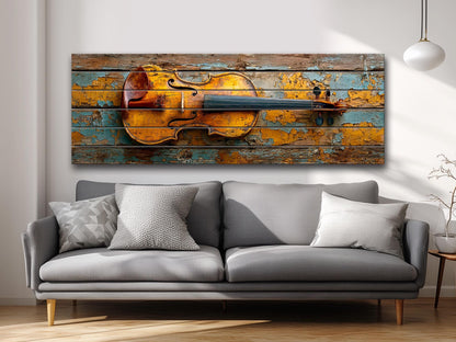 Violin Wood Print – Rustic Music Art on Smooth Linden Wood Planks | Farmhouse Wall Decor