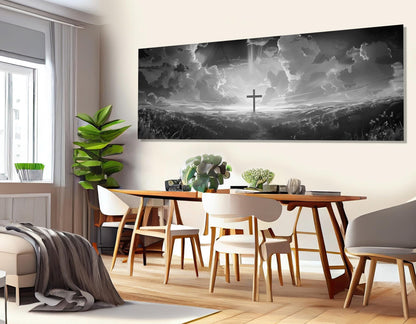 Bible Wall Art – Power of the Cross Framed Canvas Print | Black and White Religious Decor