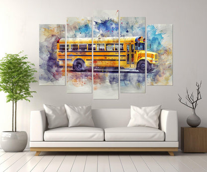 Yellow School Bus Canvas Print, School Wall Decor, Framed and Ready to Hang